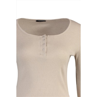 Beige Bool воротники детализированные вязание урожая Big Size Blouse TBBAW23AF00030
