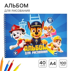 Альбом для рисования А4, 40 листов 100 г/м², на пружине, «Щенячий патруль»