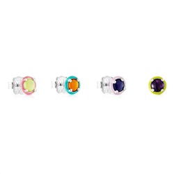 Pendientes Vibrant Color (x4) - plata - amatista - plateado