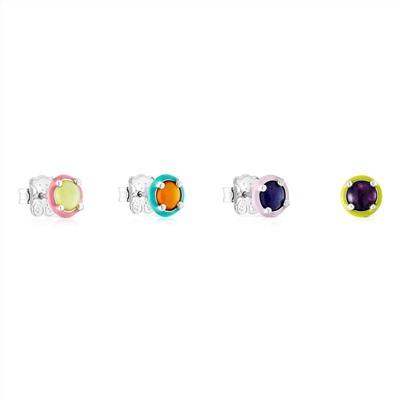 Pendientes Vibrant Color (x4) - plata - amatista - plateado