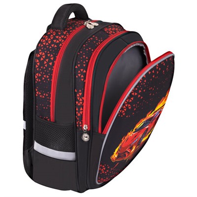 Рюкзак BRAUBERG KIDS MIND с пеналом в комплекте, 2 отделения, "Fiery Road", 40х28х18 см, 273177
