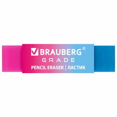 Ластик полупрозрачный BRAUBERG "Grade", 60x15x10 мм, картонный держатель, цвет ассорти, 271997