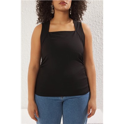 Черный флэш -квадратный вырез Shirred Blouse TBBSS25AF00027