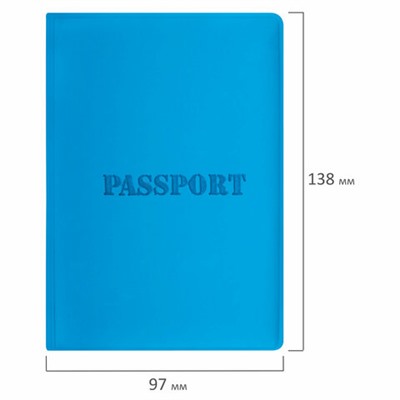 Обложка для паспорта, мягкий полиуретан, "PASSPORT", голубая, STAFF, 238405