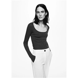 Camiseta manga larga canalé -  Mujer | MANGO OUTLET España