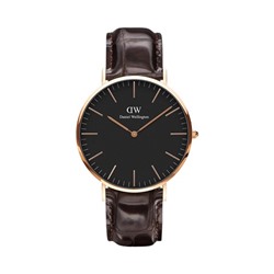 Reloj de cuarzo de piel y chapado en oro rosa York