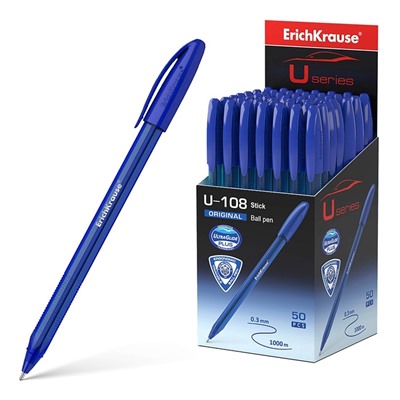 Ручка шариковая ErichKrause U-108 Original Stick, узел 1.0 мм, чернила синие, супермягкое письмо, длина линии письма 1000 метров