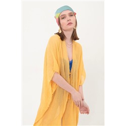 Женское длинное хлопковое кимоно горчичного цвета, парео Pr11200