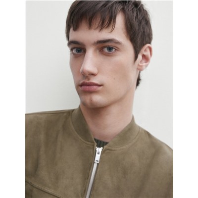 Chaqueta bomber piel ante cremallera