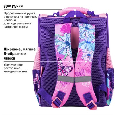 Ранец ПИФАГОР BASIC, 1 отделение, 3 кармана, эргономичная спинка, "Butterflies", 35х28х18 см, 270683