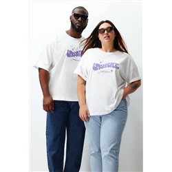 Ekru Unisex Oversiz Casual 100 %хлопковая пара вязание футболка TBBSS24BF00033