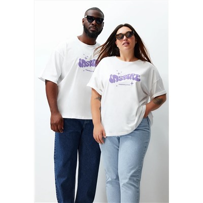 Ekru Unisex Oversiz Casual 100 %хлопковая пара вязание футболка TBBSS24BF00033