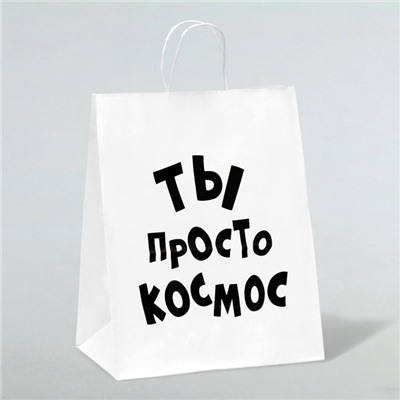 Пакет подарочный с приколами, крафт «Ты просто космос», белый, 24×14×28 см