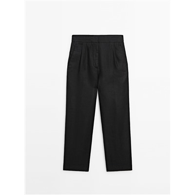 Pantalón lino pinzas slim fit
