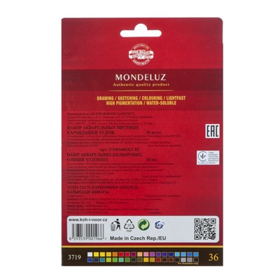 Карандаши акварельные набор 36 цветов, Koh-I-Noor Mondeluz 3719