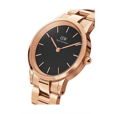 Reloj de cuarzo de acero Iconic Link - 28 mm - Rosa dorado y negro