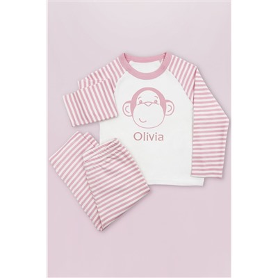 Babyblooms Monkey Soft Toy with Personalised Pink Stripe Pyjamas