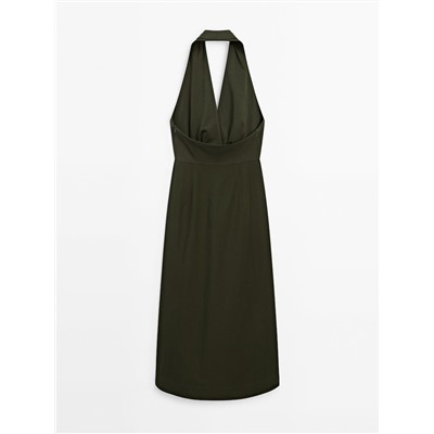 Vestido midi halter popelín