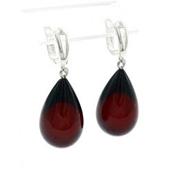 Серьги Капельки с янтарём 16*26мм цв.вишня, 10г
