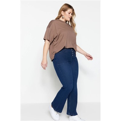 Темно -синяя высокая талия комфорт испанский пахта Flare Flare Fit Jean TBBAW23CJ00033
