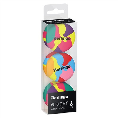 Ластик Berlingo "Color Block", 6шт., круглый, 36*36*11мм, PVC бокс