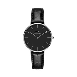 Reloj de cuarzo de piel Petite Reading - Negro y plateado