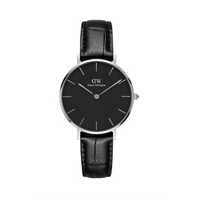 Reloj de cuarzo de piel Petite Reading - Negro y plateado