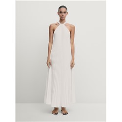 Vestido largo plisado cuello halter