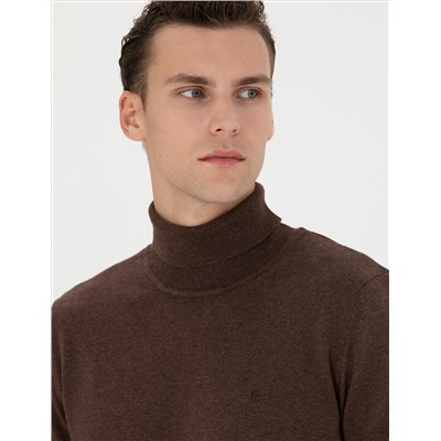 Brown Slim Fit Fisherman воротниц Основной вязаный свитер