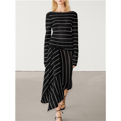 Striped knit co-ord skirt with tie