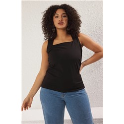 Черный флэш -квадратный вырез Shirred Blouse TBBSS25AF00027