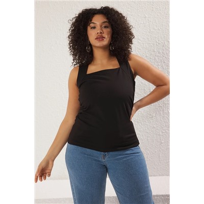 Черный флэш -квадратный вырез Shirred Blouse TBBSS25AF00027