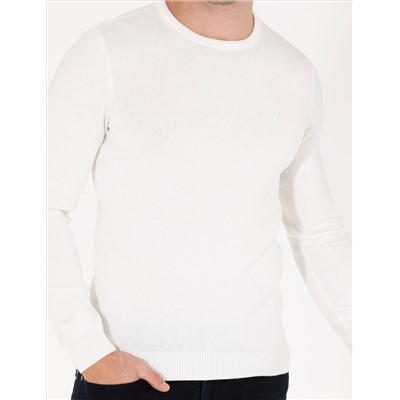 Ekru Slim Fit Bicycle Neck Basic Knitwear Kazakh