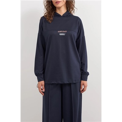 Navy Blue Emelcodery Detailed Cooled Lowed Lower Set Tedaw25US00024