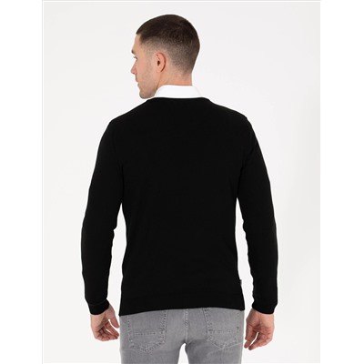 Black Slim Fit v -neck Основной вязаный свитер