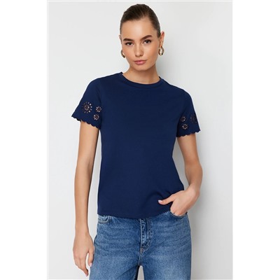 Navy Blue Brode Detred Обычный/базовый вязаный вязание плесени TWOSS24TS00068