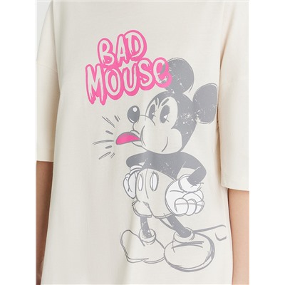 Туника домашняя женская кремовая с принтом и надписью "bad mouse"