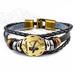 BS313-04 Кожаный браслет с застёжкой Знаки Зодиака - Стрелец