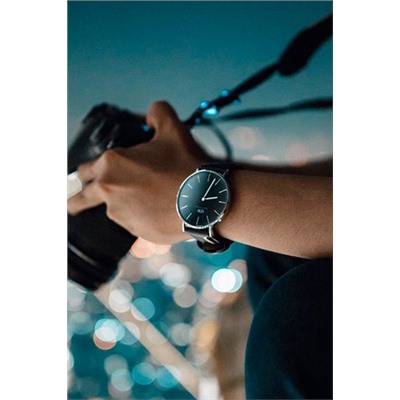Reloj de piel Reading - 36 mm - Negro y plateado