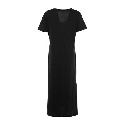 Черное v -v -neck slip maxi/long 100 %хлопковое вязаное платье tbbss22ah0163