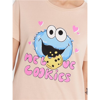 Пижама женская бежевая с принтом "monsters cookies"