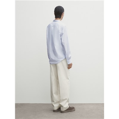 Camisa algodón rayas cuello mao
