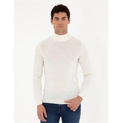 Ecru Slim Fit Half Fisherman Neck Sheam Смешанный базовый вязаный свитер