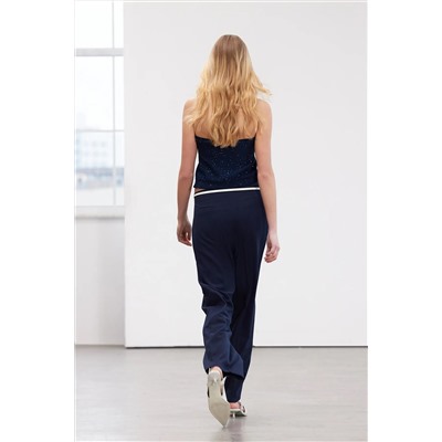 Ограниченная серия Navy Blue Asymmetric Depath Detail Широкая нога/Широкие плетеной брюки Twoss24pl00102
