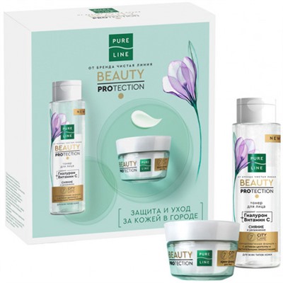 Подарочный набор для женщин Чистая линия Beauty Protection, крем-флюид для лица 45 мл и тонер для лица 190 мл