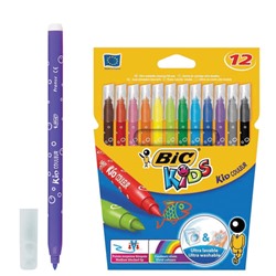 Фломастеры BIC "Kid Couleur", 12 цветов, суперсмываемые, вентилируемый колпачок, европодвес, 9202932