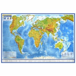 Карта мира физическая 120х78 см, 1:25М, с ламинацией, интерактивная, в тубусе, BRAUBERG, 112380