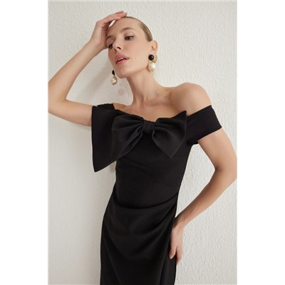 Черный ошейник Carmen Bow Woven Maxi Стильное вечернее платье и выпускное платье TPRSS25AK