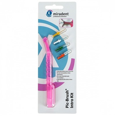 Набор ёршиков с держателем Miradent Pic-Brush Intro Kit (0,5-0,7 мм), 4 шт