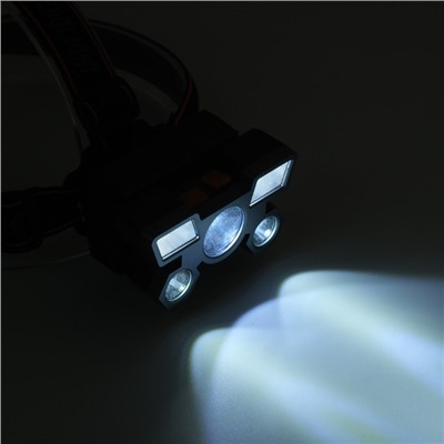 Фонарь налобный аккумуляторный, 1000 мАч, 5 Вт, 3 LED, 4 режима, USB